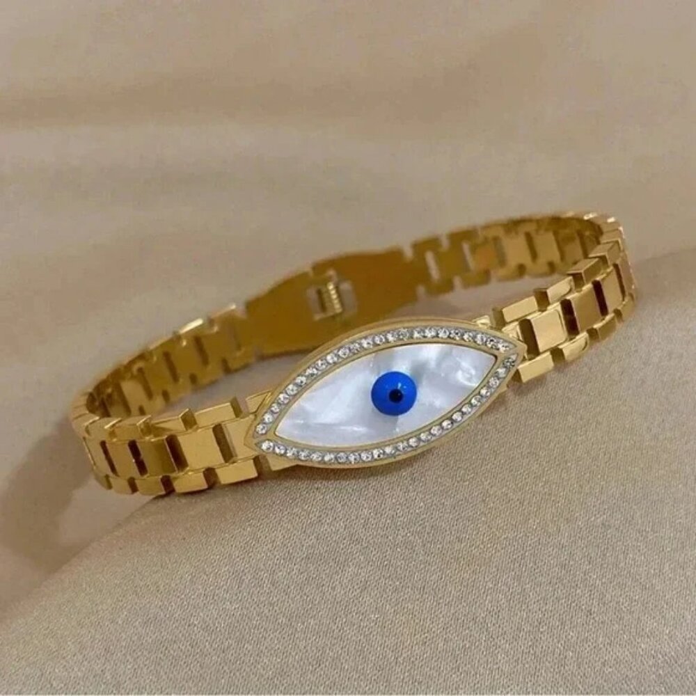 NEW! STAINLESS STEEL EVIL EYE BANGLE BRACELET